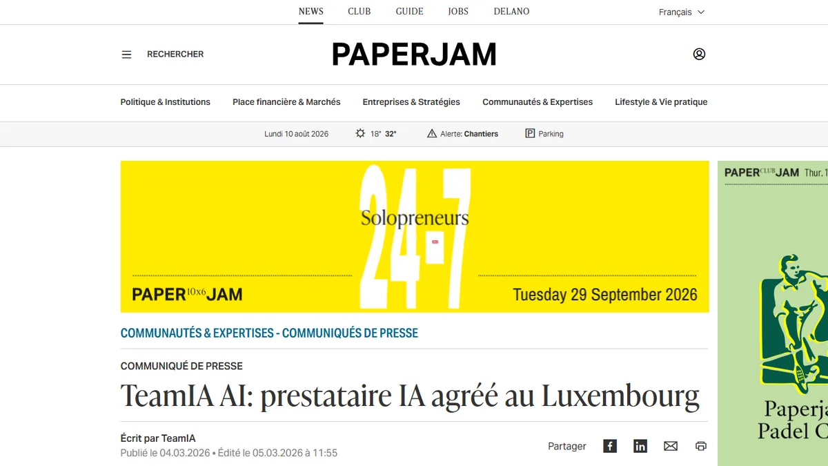 Illustration : TeamIA AI, prestataire IA agréé au Luxembourg